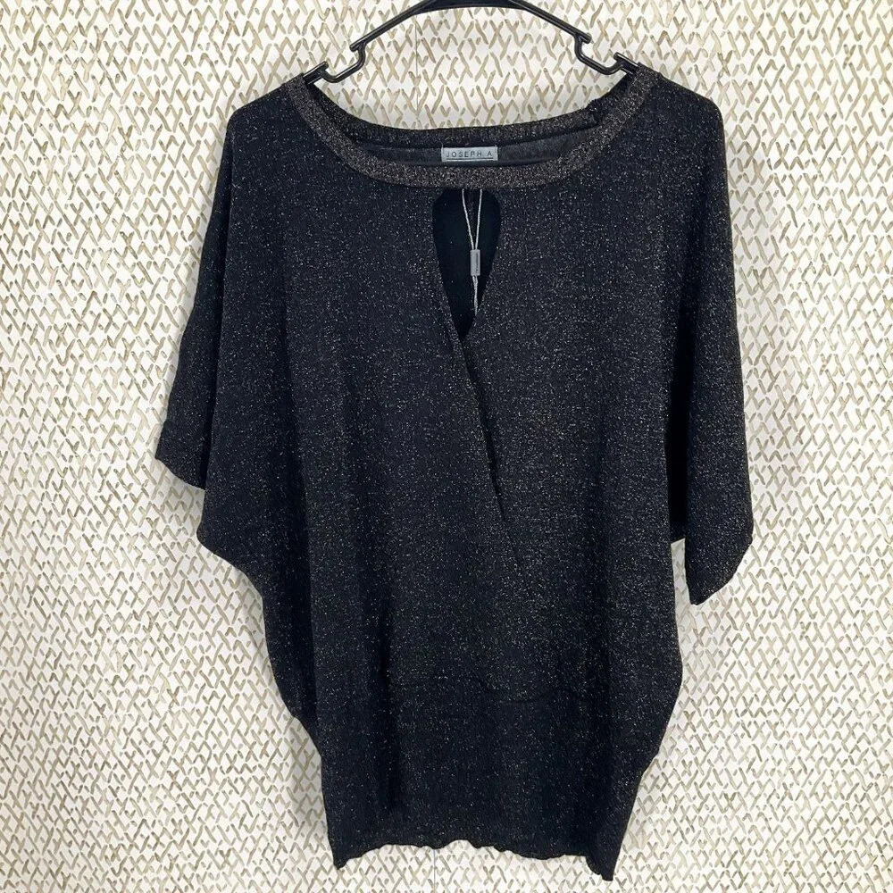 Joseph A. Top Women 1X Knit Metallic Bronze Black Batwing Cutout Round Neckline